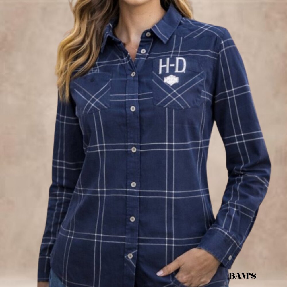 Harley-Davidson H-D Plaid Button Up Shirt Eagle Back Graphic Small NWT